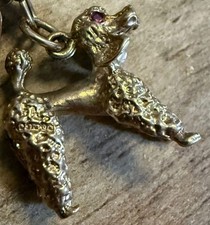 9CT  GOLD POODLE DOG CHARM / PENDANT  RED EYES - RUBY? NOT SCRAP  375 heavy