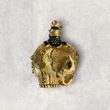 Moon Drops Elephant Solid Perfume Compact Locket Gold Tone With Perfume VTG Gree