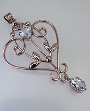 9ct Rose Gold Aquamarine Pendant  Double Drop Art Nouveau Style Dated 2005