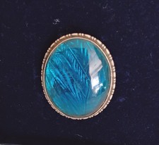 Vintage Oval Blue Butterfly Wing  Brooch in Silver Setting - A13