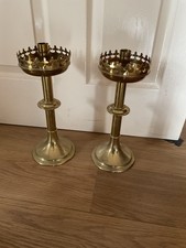 Large Brass Altar Candlesticks Fleur De Lys Detail 12.5” High