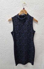 NEXT LADIES BLUE/BLACK/ GOLD DRESS WITH HIGH NECK UK 12- CG B12