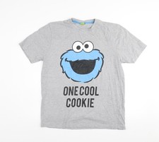 Sesame Street Men's Grey Large Short Sleeve Graphic Cookie Monster T-Shirt