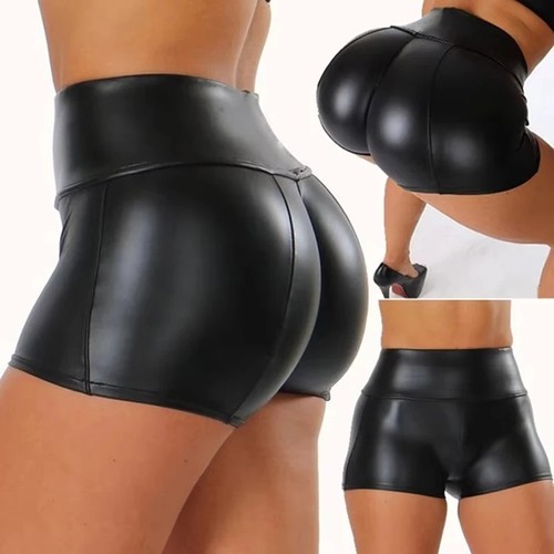 Womens faux leather shorts - leather,
