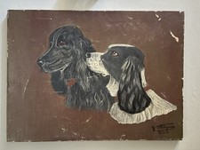 Beautiful Large Oil Painting of Two Dogs Signed and Dated