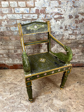 Vintage Indian green hand painted chair - Beautiful, One of a kind!
