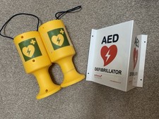 Defibrillator AED Projecting Sign Metal & Charity Collection Tubs Bundle