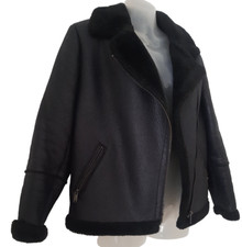 Primark Girls Jacket Age 12-13 years Black Faux Leather Aviator Style Pockets