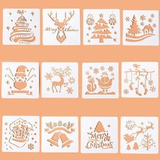 12 Pcs Christmas Paper Stencils Templates Window Decoration Scrapbooking Craft