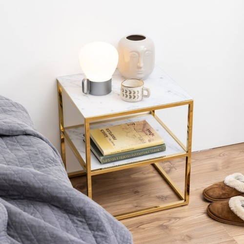 White marble glass bedside - white,