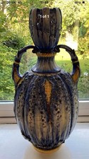 Early 20th Century Austrian Amphora Two Handled Vase With Lava Type Corn Body