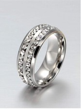 Mens Modern Casual Silver Stainless Steel Cubic Zirconia Decor Ring Size N P