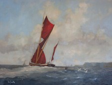 Original oil painting of a Thames Sailing Barge off Norfolk-oil on wood panel