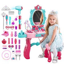 Princess Vanity Dressing Table with Stool Children Role Play Makeup Styling Set