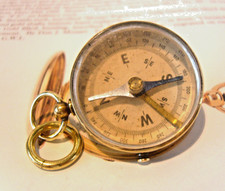 Pocket Watch Chain Compass Fob 1960s Large Brass Drum Case Locking & Working