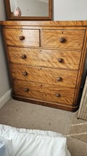 Antique Late Victorian Satin Birch Light Wood Chest of Drawers