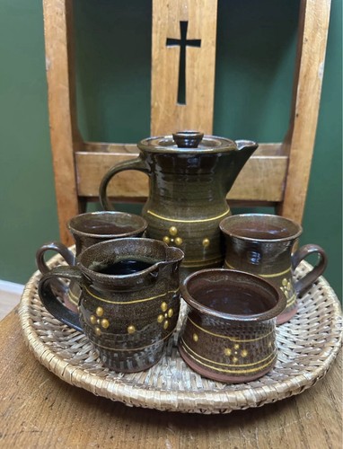 Ceramic tea set - set, brown/yellow