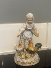 Antigue German Volkstedt Ceramic Figure lady with chickens