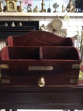 Antique  Wooden And Brass Letter Rack / Desk Tidy/ Desk Organiser