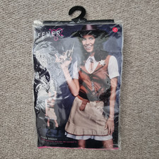 Fever Sheriff Costume Waistcoat Brown Mock shirt Skirt & Neck Tie Halloween 8-10