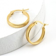 18ct Gold-Plated 18mm Textured Hoop Earrings