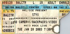 Styx Concert Show Ticket Stub Old School Rock Band Hard Rock Live Music 1/28/03