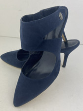 Next Women's Navy Blue High Stiletto Heel Velvet Feel Stud Close Shoes UK 6.5 GC