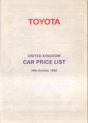 Toyota price list 1982 - list,