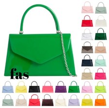 Women's Patent Plain Leather Shine Clutch Bag Handle Evening Party Prom Wedding