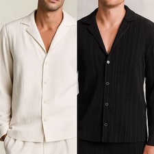 Reiss Mens Aubry Shirt Cuban Collar Black White Evening Party RRP £110