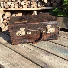 Old Vintage Antique Crocodile Leather Suitcase - Ideal For Storage Or A Prop