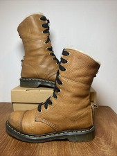 Dr Martens Docs Aimilita Brown Leather Fur Trim Fold Down Boots UK 6 EU 39 Good