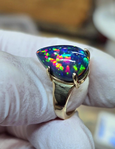 Genuine black opal - black, ring