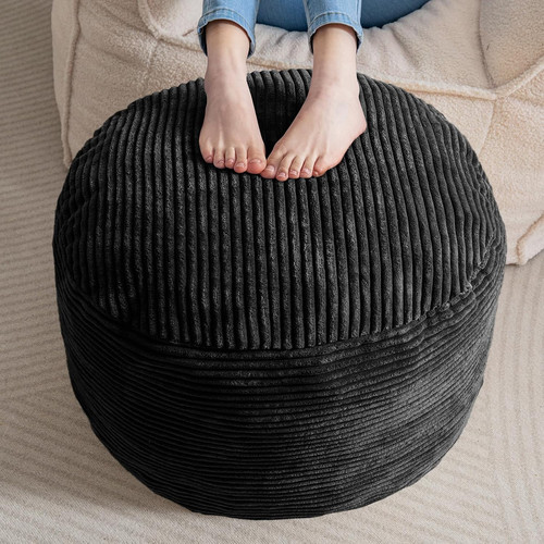 Fluffy black corduroy - corduroy, pouf