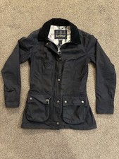 Barbour 'IONA' Navy Waxed Cotton Jacket Size UK 8 Coat