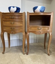 Pair French Carved His N Hers Drawer light Cherrywood Bedside Drawers Table Unit