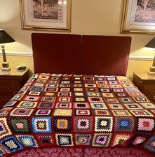 Superking Hand Crochet Afghan Blanket Granny Squares 106" X 100" Wool & Wool Mix