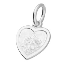 silver heart pendant small st christopher  925 sterling silver 18 inch chain new