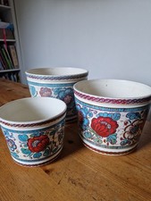 Vintage Set of 3 Retro Emsa West German Floral Plant Pot Planter 70s Melamine