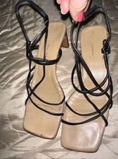 Lea Foscati Sandals Strappy UK6-6.5 Black Leather Heel Ankle Strap 90’s Vintage