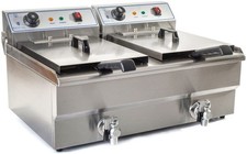 Royal Catering Commercial Double Electric Deep Fryer 2 x 16 L with Drain Tap 