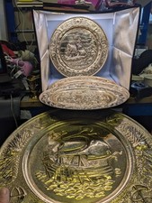 set of 5 Vintage Brass Wall Plates by Lombard made in UK