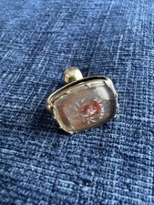 antique victorian Gilt Metal wax seal Intaglio Rose Motto Beware fob