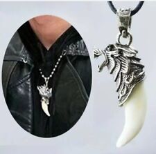 Silver Wolf Head With Tooth Pendant Claw Necklace Celtic Viking Tiger Bear Biker