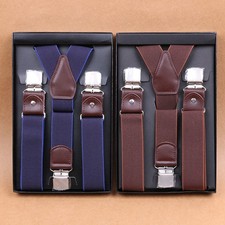 Braces Men's Business Suit Trousers Suspenders 3 Clips Elastic Y-shaped with Box