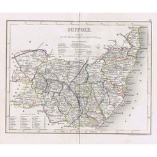 SUFFOLK Antique Map c1845 by