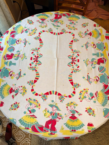 Vtg 1950s cotton tablecloth - vtg,