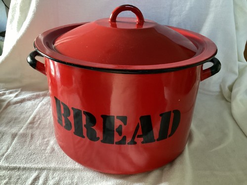 Red enamel lidded bread - enamel,