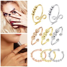 Adjustable Anxiety Ring Silver Relieve Fidget Spinner Worry Beads Meditation