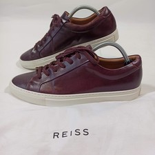 Reiss Finley Mens Leather Designer Low Top Trainers - Burgundy - Size 10 UK
